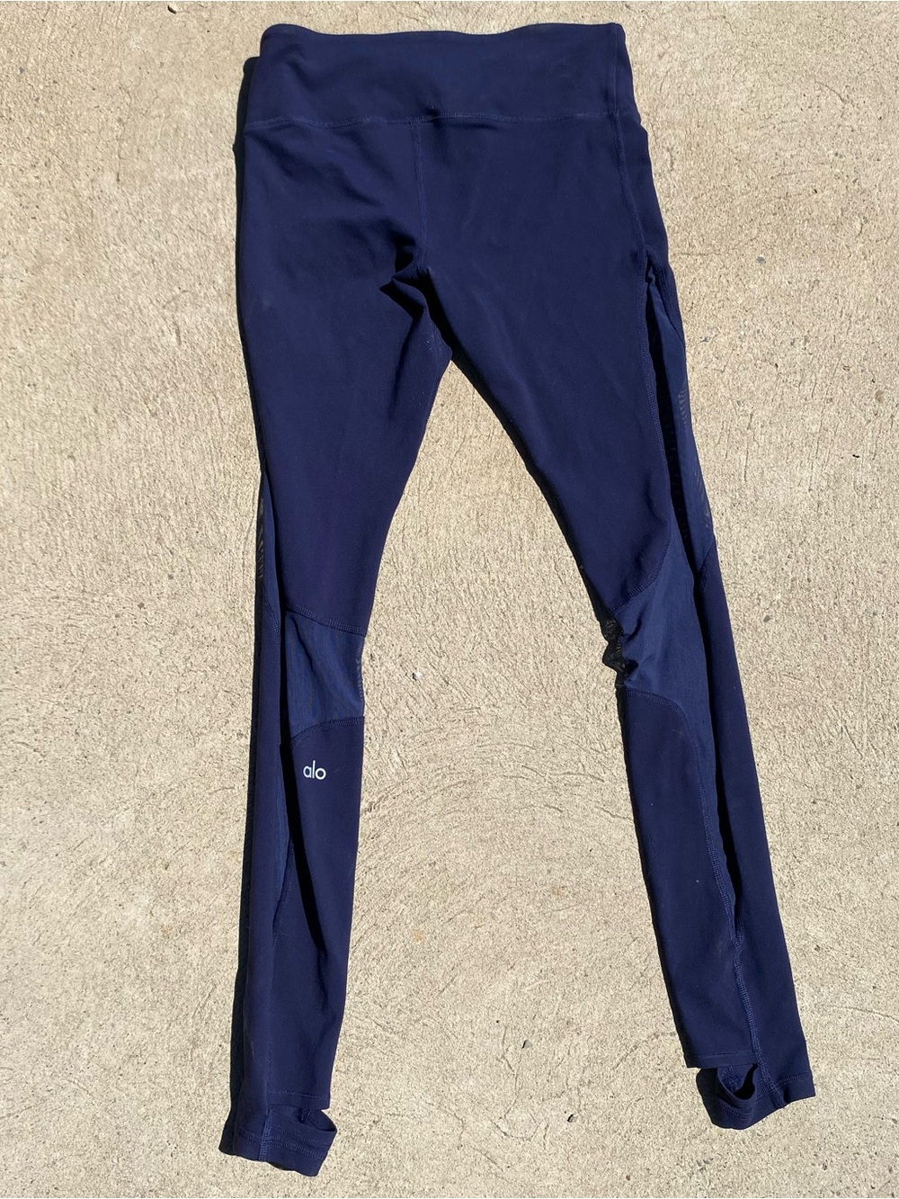 Alo Yoga Coast Stirrup Mesh Leggings Heel Strap Blue Women’s Size Small